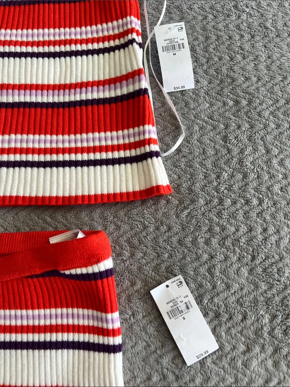NWT Old Navy Red Striped Knit High Rise Ribbed Shorts & Halter Crop Top Set